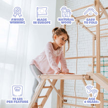 Load image into Gallery viewer, EZPlayToys Koala Adventure Kids Wooden Playset is award winning, lovingly crafted in europe with natural wood, easy to fold supporting up to 70 lbs per feature for ages 4+