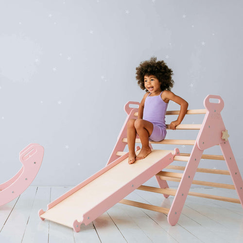 Pikler Climbing Set: Foldable Triangle + Arch + Slide Board