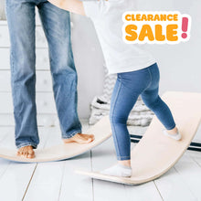 Load image into Gallery viewer, EZPlayToys Wobble Board with parent and child balancing on product
